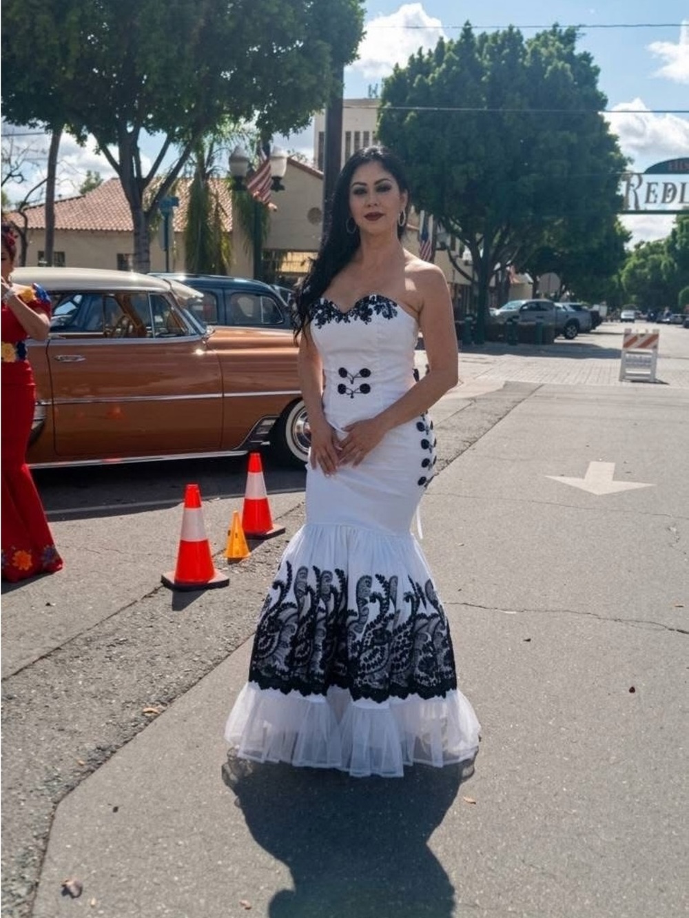 Strapless White & Black Lace Mermaid Dress